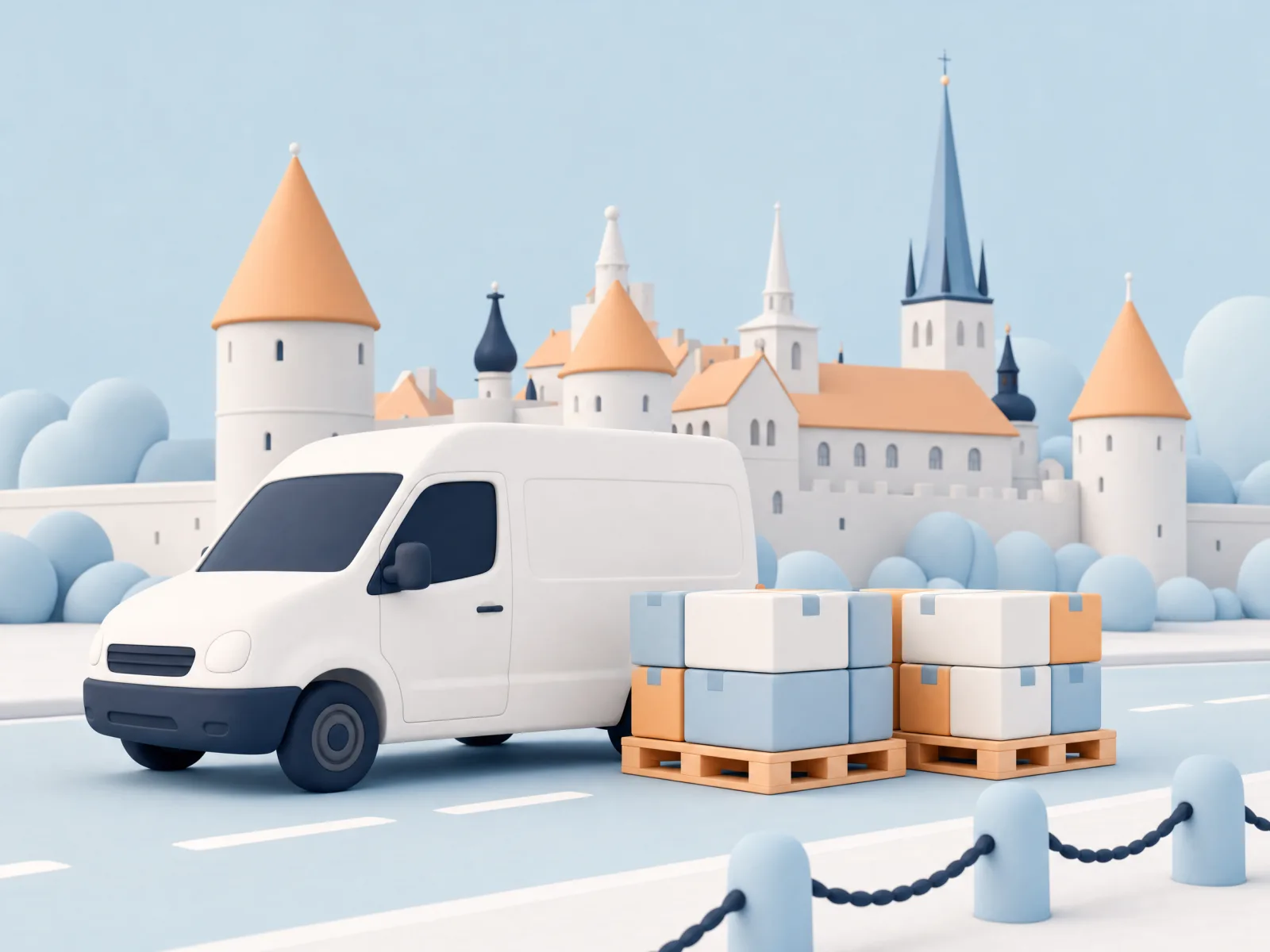 Delivery van loaded with euro-pallets in front of Tallinn old town